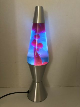 Lava Lite Silver Base Lamp With Purple Wax In Blue Liquid 16 Inches 8622