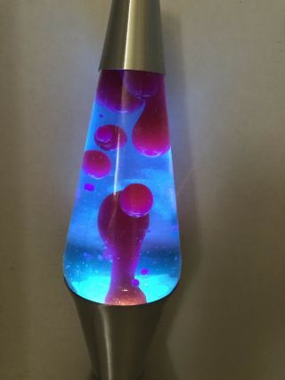Lava Lite Silver Base Lamp with Purple Wax in Blue Liquid 16 Inches 8622 2