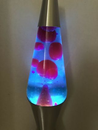 Lava Lite Silver Base Lamp with Purple Wax in Blue Liquid 16 Inches 8622 3
