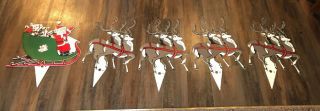 Vintage Santa Sleigh And Reindeer Plastic Lawn Decoration Ornaments Union Usa