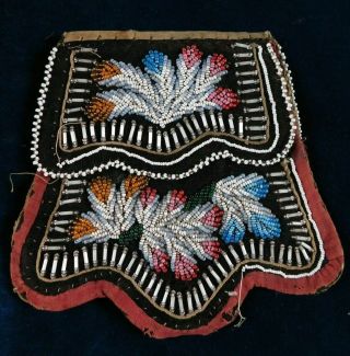 Antique Native American Indian Bead Work On Velvet Bag / Purse