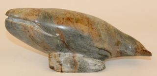 Large Vintage Inuit Eskimo Carved Stone Whale Signed
