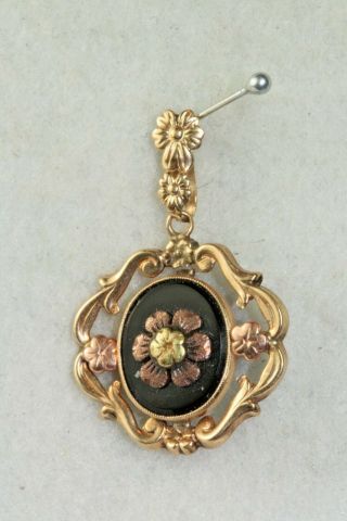 Vintage Antique Esemco 10k Gold Onyx Lavaliere Pendant For A Necklace