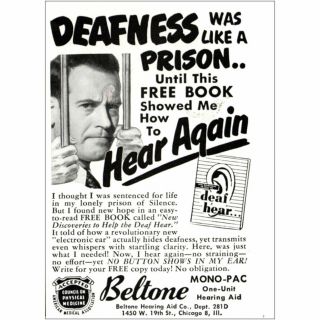 1951 Beltone Hearing Aid: Deafness Was Like A Prison Vintage Print Ad