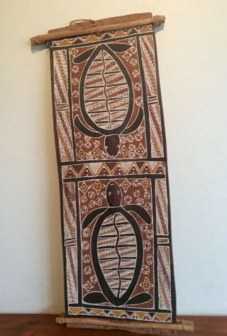 Aboriginal Bark Painting Of Turtles By Jacky Badaltja,  Elcho Islands 1970s