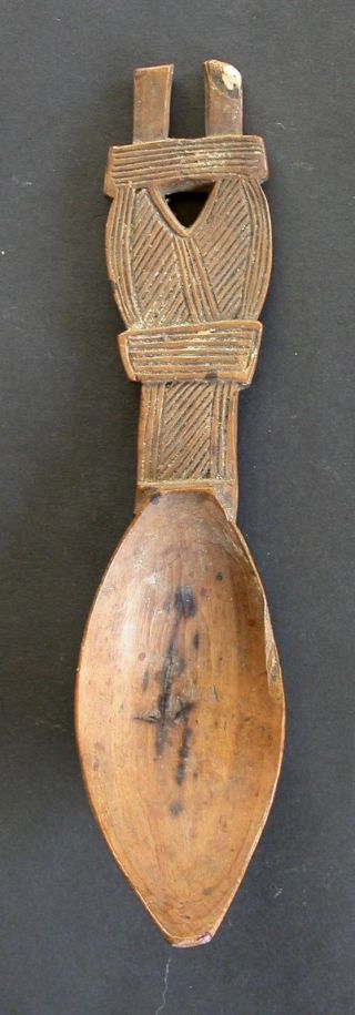Antique Wood Somali Boni People Coffee Spoon Horned Carved Handle Africa 20th C