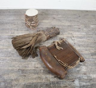 Antique African Ethnographic Tribal Ceremonial Instruments & Phallic Sheath.