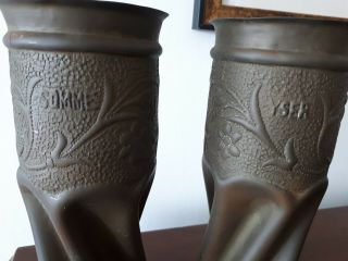 Ww1 First World War Brass Shell Trench Art Vases 1914 Somme - 1918 Yser