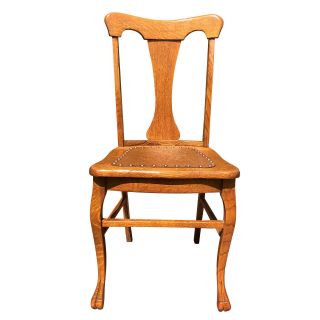 Antique French Country Quartersawn Oak T - Back Dining Chairs with Leather Bottom 2