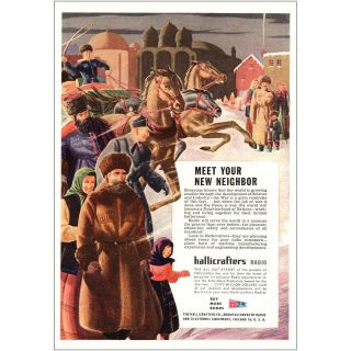 1944 Hallicrafters Radio: Meet Your Neighbor,  Horses Vintage Print Ad