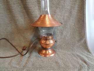 Vintage Tooled Copper Electric Lantern Style Table Top Desk Lamp
