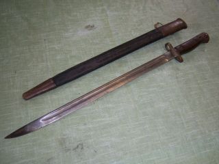 Vintage 1907 Wwi Wilkinson Bayonet With Crown Hallmark And Leather Scabbard
