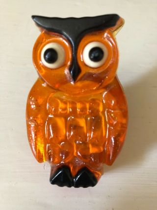 Vintage Calcomp Glitter Acrylic Lucite Owl Night Light Orange Halloween Retro
