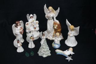10 Pc.  Set Vintage Walnut Ridge Collectible Angels And Christmas Tree; 1995