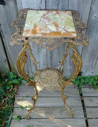 Antique Victorian B&h Bradley & Hubbard Marble Top Lamp Table Plant Fern Stand