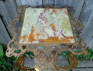 Antique Victorian B&H Bradley & Hubbard Marble Top Lamp Table Plant Fern Stand 2