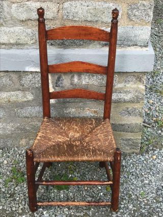 Antique Shaker Ladder Back Chair Rush Seat Acorn Finials 1800s 1900s