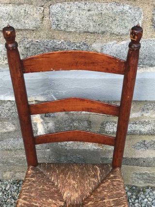 Antique Shaker Ladder Back Chair Rush Seat Acorn Finials 1800s 1900s 2
