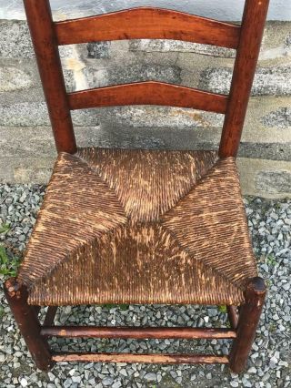 Antique Shaker Ladder Back Chair Rush Seat Acorn Finials 1800s 1900s 3
