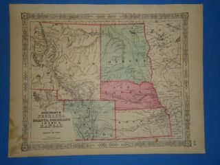 Vintage 1864 Colorado - Dakota - Idaho Territory Map Old Antique