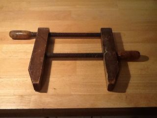 Antique G.  R Hand Screw Co.  Grand Rapids Hand Vice Clamp Wood Threaded Opens 7.  5 "