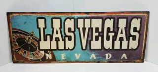 Las Vegas Nevada Swanky Wembley Casino Vintage Metal Tin Sign Roulette Wheel