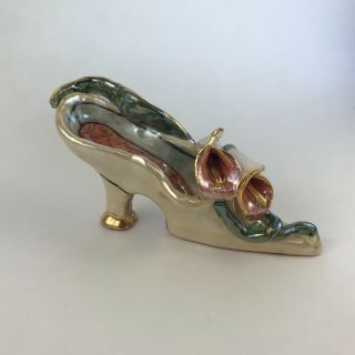 Porcelain Lusterware Shoe Gold Trim Lillies Victorian High Heel Shoe