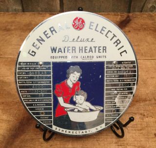 Vintage General Electric Ge Industrial Water Heater Unit Metal Plaque Sign N.  Y.