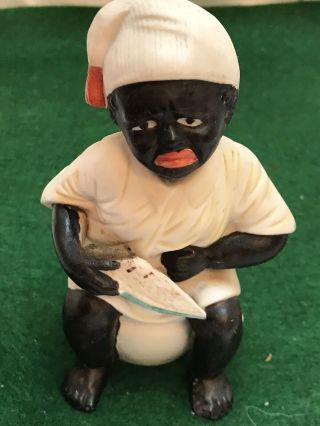 Vintage Black Americana Bisque Figure Boy On Pot Eats Watermelon 4” Potty Baby