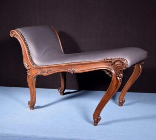 Antique French Louis Xv Walnut And Vinyl Upholstered Stool/chair/footstool