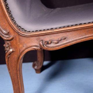 Antique French Louis XV Walnut and Vinyl Upholstered Stool/Chair/Footstool 3
