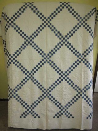 Fab Vtg Antique Cotton Blue White Star Print Pieced Diamond Hand Quilt Bedspread