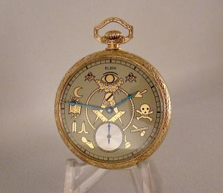 95 Years Old Elgin 10k Gold Filled Open Face Masonic Dial Great Pocket Watch