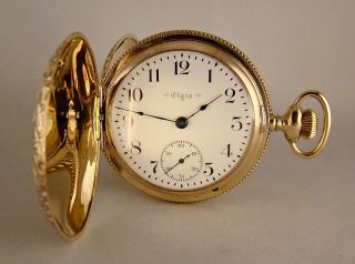 115 Years Old Elgin 10k Gold Filled Hunter Case 18s Great Looking Pocket Watch