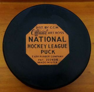 Vintage 1958 - 62 Art Ross Official Six Official Game Puck Tyer Ccm Nhl