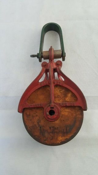 Vintage Hudson Mfg Co.  Wood Pulley Block And Tackle Mall 827m
