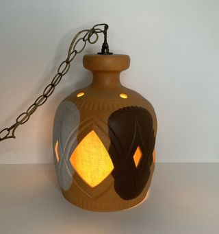 Vintage Mid Century Ceramic Pottery Earth Tones Swag Hanging Lamp Light Retro