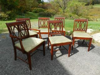 Set Of 6 Antique Bernhardt Mahogany Country Chippendale Oval Backs Dining Chairs