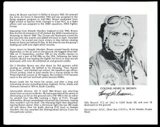 Henry W.  Brown Deceased Wwii Fighter Pilot Ace - 17.  2v Signed 8x10 Bio Photo