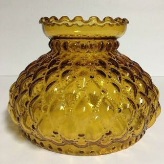 Vintage Amber Diamond Quilted Glass Hurricane Lamp Shade 6 3/4  Fitter