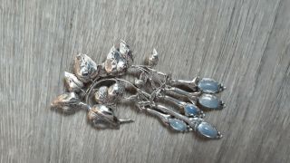 Vintage Signed Cini Large Sterling Silver Fuchsia Flower & Moonstones Pin Brooch 2