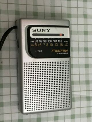 Vintage Silver Sony Icf - S10mk2 Am Fm Transistor Pocket Radio
