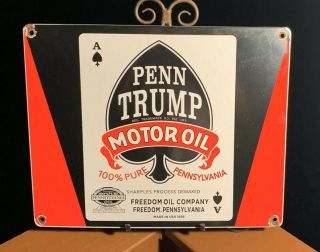 Vintage 1936 Dated Penn Trump Motor Oil Porcelain Gas Station Advertising Sign