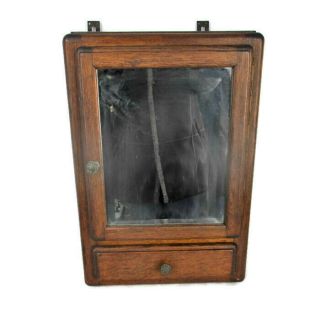 Vintage Kitchen Apothecary Bathroom Wall Cabinet Beveled Glass Mirror Oak Heavy