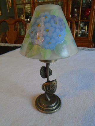 Tea Lamp With Hand Painted Glass Shade By Glynda Turley 1999