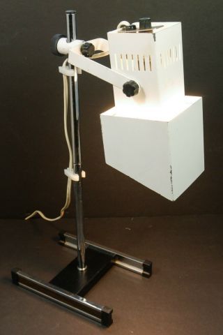 Vtg Mcm Chrome Base White Rectangular Head Adjustable Height Desk Lamp 1970s Guc