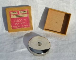 Vintage Lufkin Pocket Steel Tape Measure 146me With Orig Box Made In Usa 2 Meter