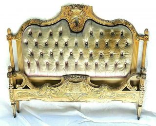 10423 French Antique Carved Gilt Wood & Fabric Full Size Bed Hb/fb/sb