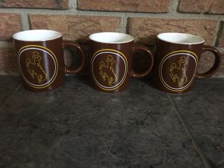 Wyoming Coffee Mugs Cups Cowboy Bucking Horse Brown Collegiate Set Of 3