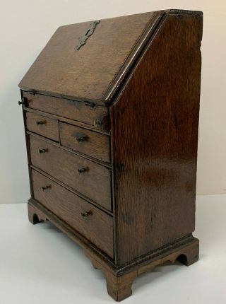 Antique Miniature Oak Bureau Apprentice Piece Drawers Georgian Furniture